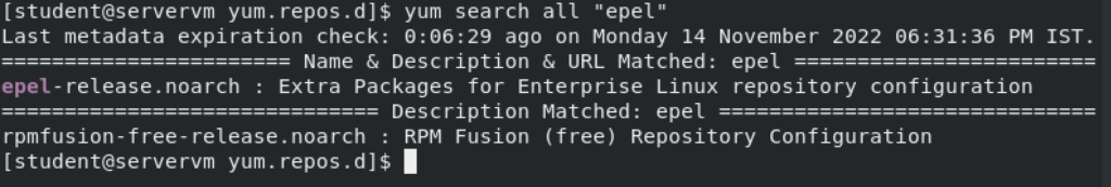 yum search all "epel" OUTPUT